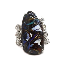 E.J. & Co 18k White Gold Boulder Opal and Diamond Ring, Size 7.5