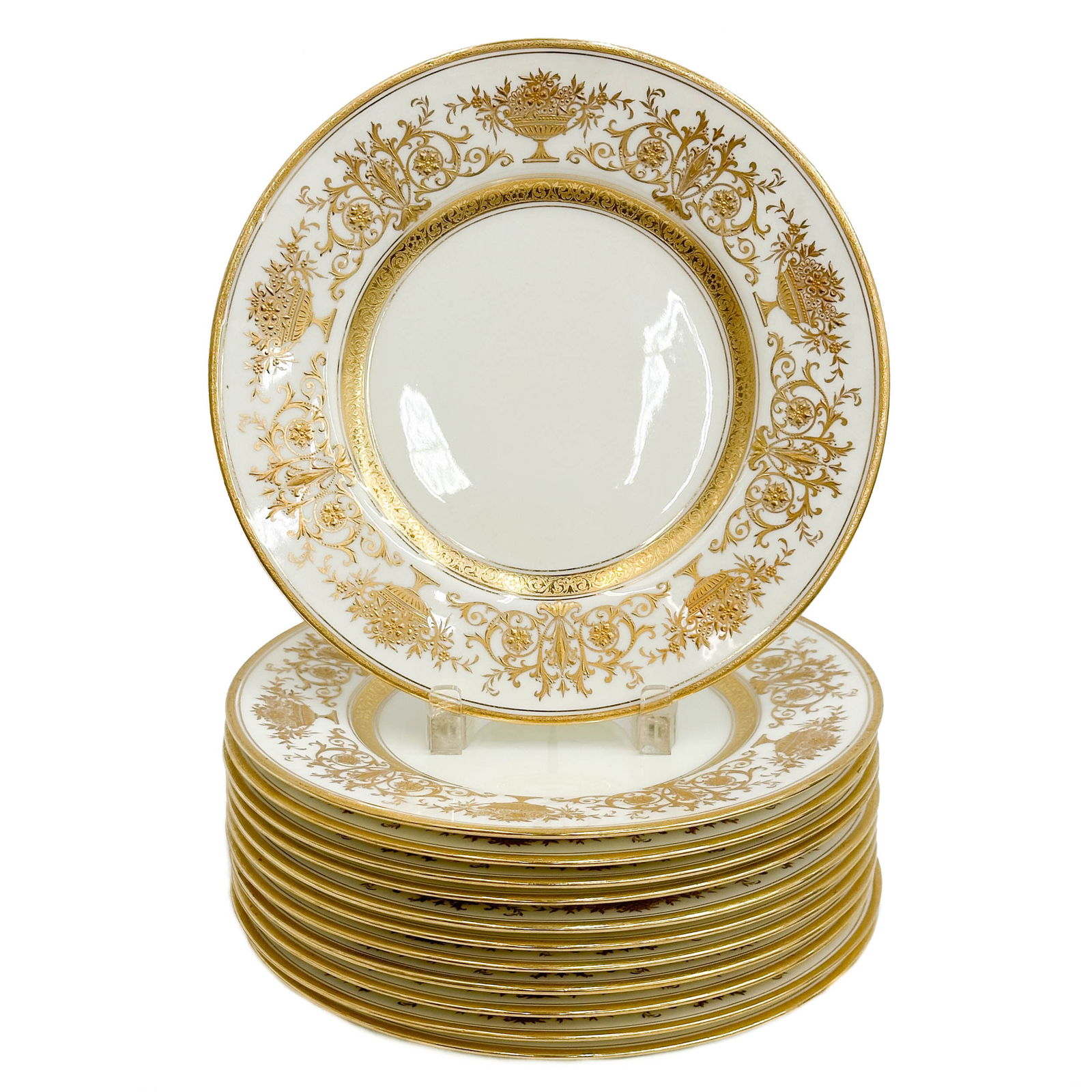 12 Minton England for Tiffany & Co Gilt Porcelain Dinner Plates circa 1930 (1 of 9)