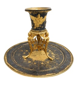 French Empire Style Gilt Patinated Bronze Centerpiece Urn and Stand 19th Century