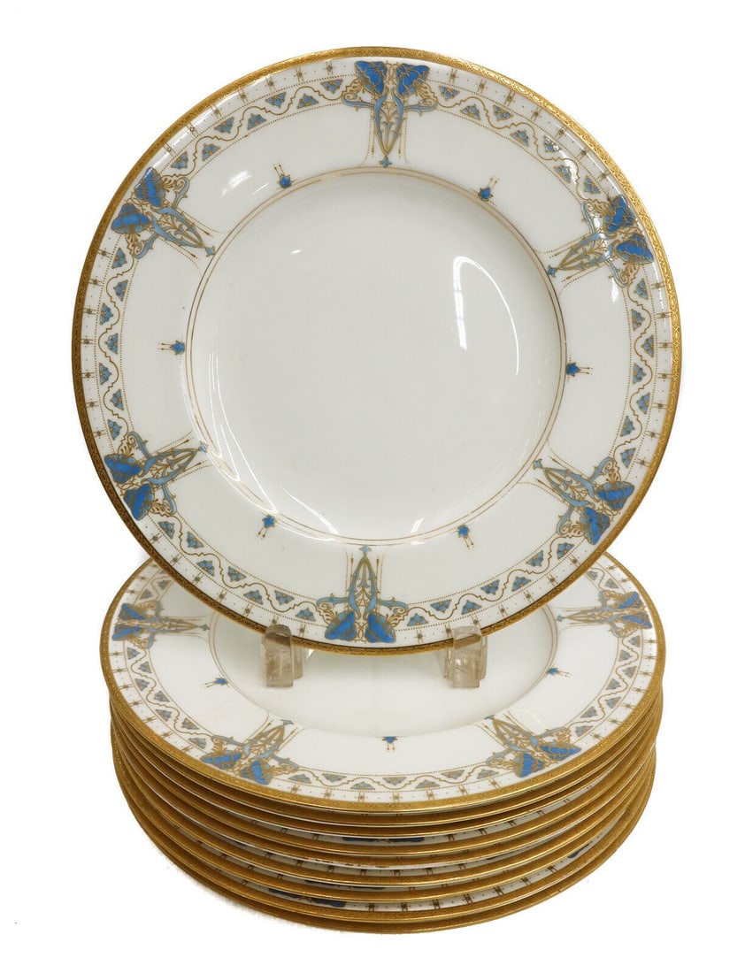 10 Royal Worcester England Porcelain Blue and Gilt Dinner Plates, 1915 (1 of 5)