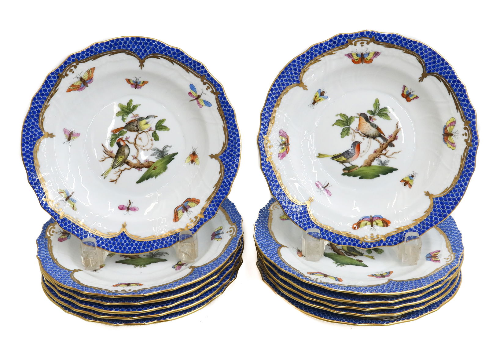 12 Herend Rothschild Porcelain Birds Blue Scale Cake or Dessert Plates #1518 (1 of 7)