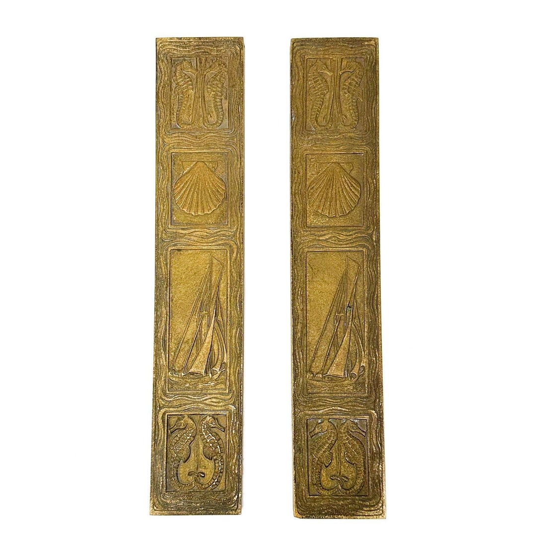 Pair Tiffany Studios New York Gilt Bronze Nautical Blotter Ends #1841. (1 of 8)