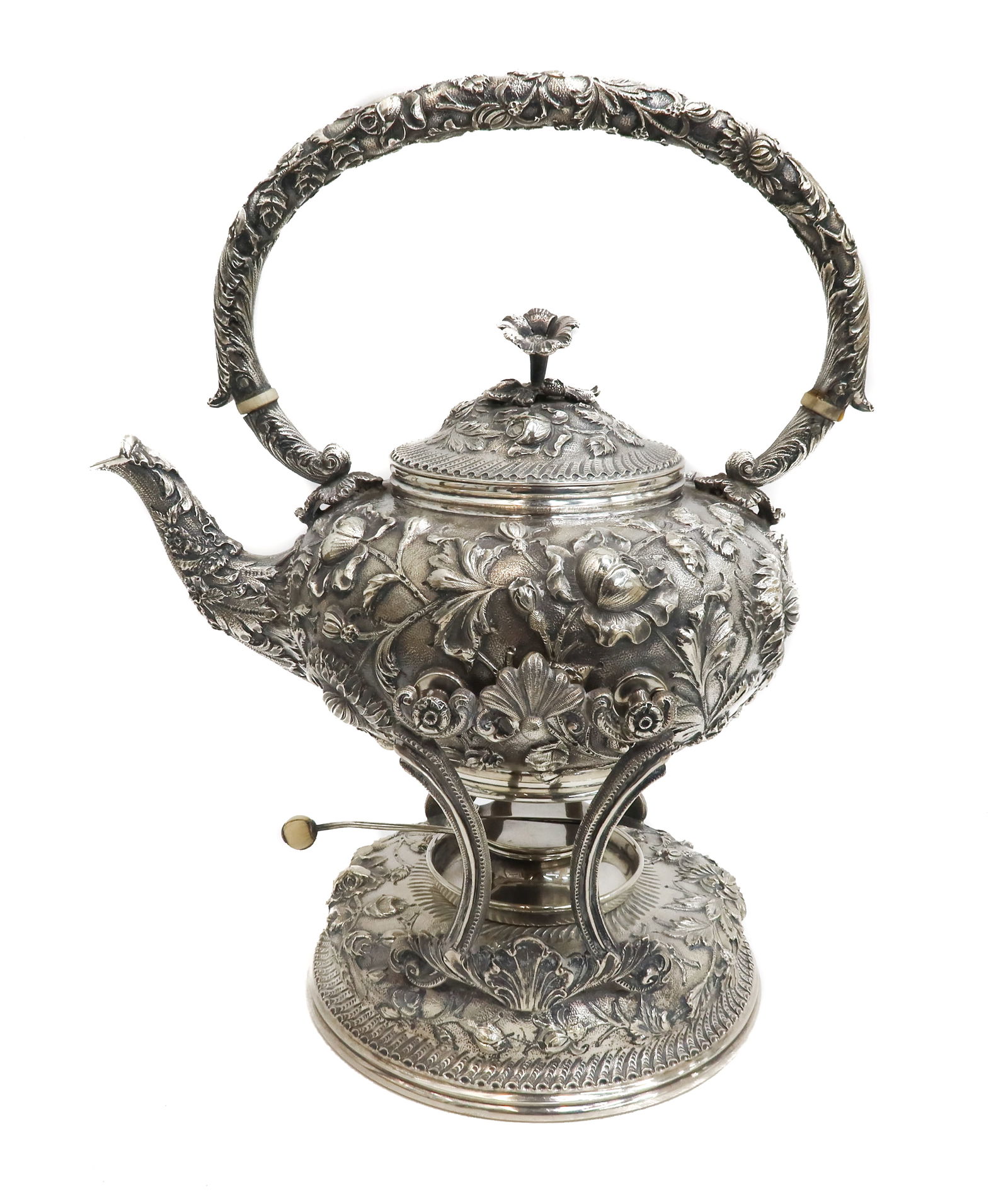 S. Kirk & Sons Repousse Sterling Silver Tea Kettle and Stand, circa 1900 (1 of 8)