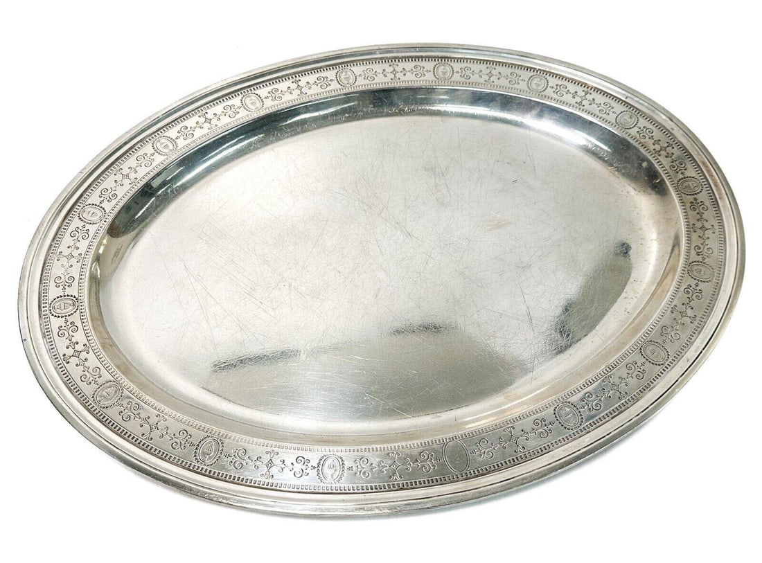 Tiffany & Co. Sterling Silver 18 inch Oval Tray #20182B / #2510, 1927. Urns (1 of 7)