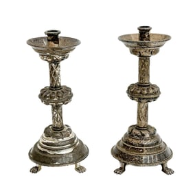 Pair European Silver Plate Claw Footed Candlesticks 19th century
