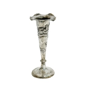Chinese Sterling Silver Dragon Bud Vase early 20th century