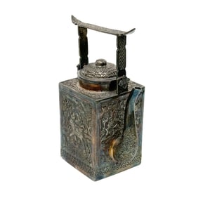 South East Asian Silver Square Form Teapot Vintage T90