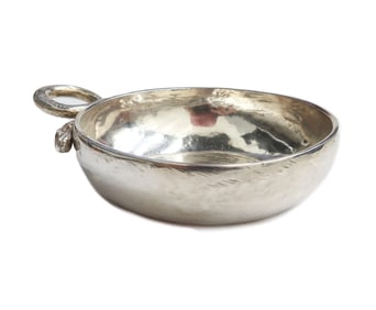 French 800 Silver Casquee Silver Tastevin, 19th Century. Snake Handle