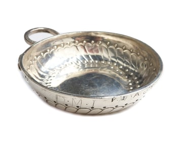 German Hanau Silver Tastevin, Ribbed Body Snake Handle, 19th Century