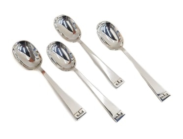 4 Allan Adler Sterling Silver Hand Hammered Dessert Soup Spoons in Chinese Key