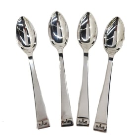 4 Allan Adler Sterling Silver Hand Hammered Grapefruit Spoons in Chinese Key