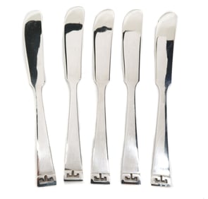 5 Allan Adler Sterling Silver Butter Spreaders in Chinese Key