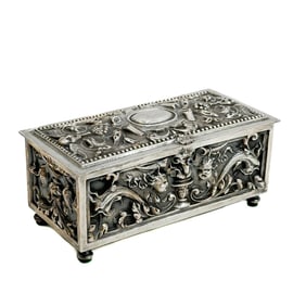 Continental Solid Silver Baroque Style Jewelry Box early 20th century