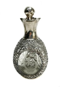 Wang Hing 90 Hong Kong Chinese Silver Overlay & Acid Etched Decanter