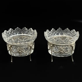 Pair Dutch Silver & Cut Glass Medallion Bowls late 19th century