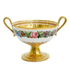 Manufacture de Sevres Gilt Porcelain Handled Bowl Hemispherique Bouillon 1820