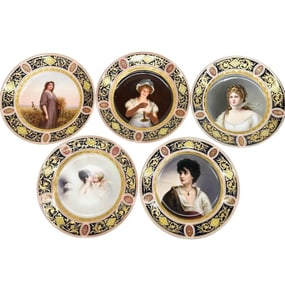 5 Royal Vienna Painted Porcelain Portrait Plates Ruth Lizetta Louise circa 1900