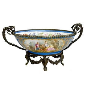 Sevres France Gilt Bronze Mounted Hand Painted Porcelain Centerpiece Bowl c 1900
