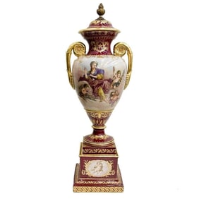 Royal Vienna Austria Hand Painted Porcelain Double Handled Urn Red circa 1900