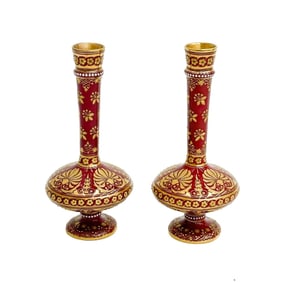 Pair Coalport England Gilt Porcelain Red Gilt 7 inch Vases circa 1880