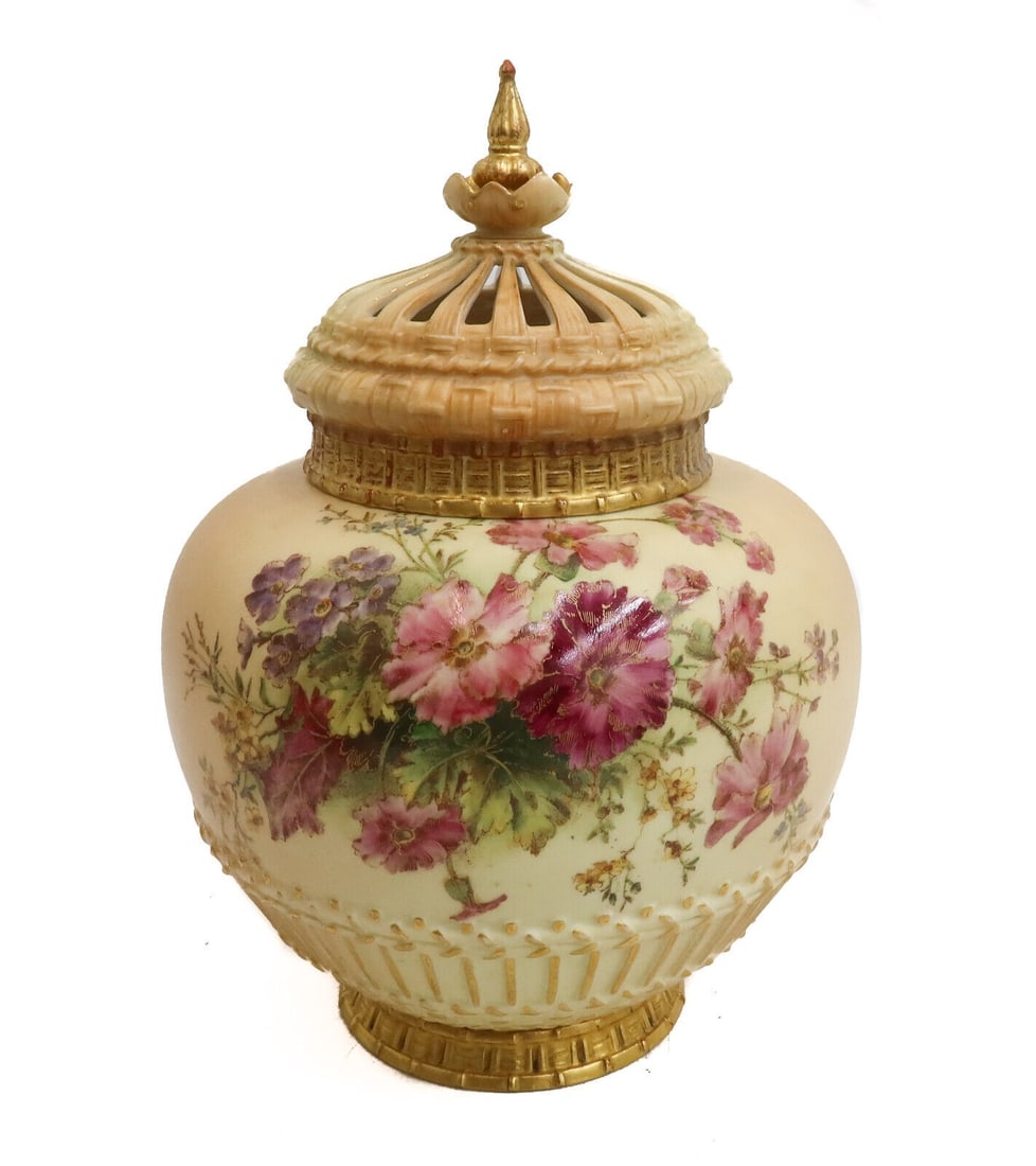 Royal Worcester England Blush Porcelain Covered Potpourri Vase Jar 1912 (1 of 7)