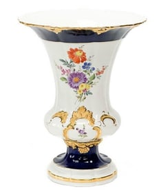 Meissen Germany Hand Painted Porcelain Vase Florals Cobalt & Gilt c. 1900