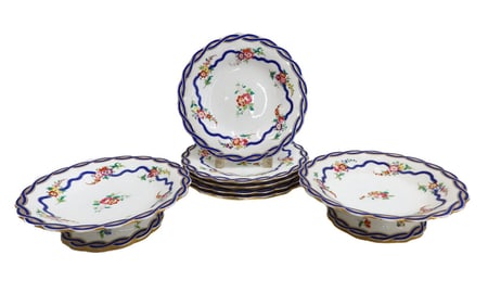 English Hand Painted Porcelain Dessert Service for 5 Pink Florals 1861