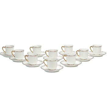 10 Limoges France Gilt Porcelain Coffee Cups & Saucers circa 1915