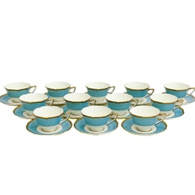 12 Royal Doulton England Porcelain Cup & Saucers Robin's Egg Blue V2259 c. 1940