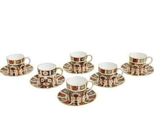 6 Royal Crown Derby Porcelain Demitasse Cups & Saucers in Imari