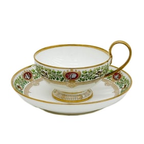 Manufacture de Sevres Louis Phillipe Chateau de Fontaine Bleau Cup & Saucer 1840
