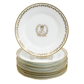 8 Manufacture de Sevres Louis Philippe Gilt Porcelain Plates Chateaux 1837-47