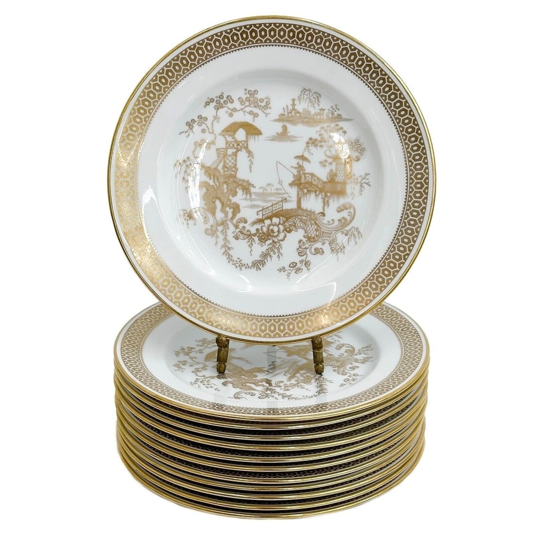 12 Copeland Spode Gilt Porcelain Dessert Plates Spode's Garden Y7046 Gold c1950 (1 of 5)