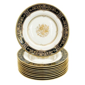 10 Minton for Tiffany & Co Porcelain Dessert / Salad Plates H4275 Black 1930