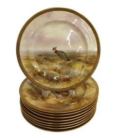 9 Royal Doulton for Tiffany & Co. Porcelain Game Bird Plates by J. Birbeck c1920