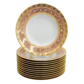 12 Limoges France Ancelin Porcelain Rimmed Soup Bowls