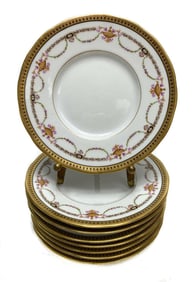 8 Bernardaud Limoges Porcelain Floral Gilt Rim Bread & Butter Plates c1910