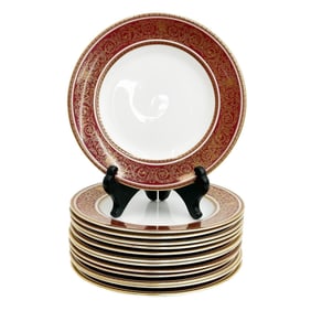 12 + 1 (13) Royal Doulton England Porcelain Bread Plates in Buckingham Red