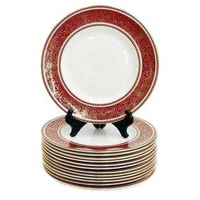 12 + 1 (13) Royal Doulton England Porcelain 8 in Salad Plates in Buckingham Red