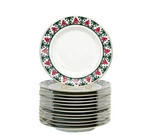 12 Kornilov Bros Imperial Russian Porcelain 9.6 inch Plates Red & Green c. 1910