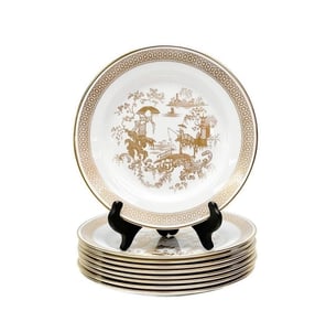 9 Spode England Gilt Porcelain Dessert Plates in Spode's Garden Gold