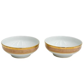Pair Limoges France Ancelin GIlt & Pink Porcelain Serving Bowls
