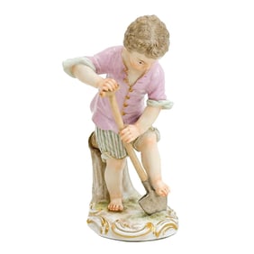 Meissen Germany Porcelain Miniature Figurine Gardener Child Boy w Shovel 19th c