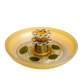 LCT Tiffany Favrile Iridescent Glass Centerpiece Bowl Leaf & Vine w/ Flower Frog