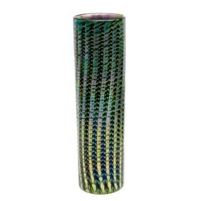 Lundberg Studios Green Pulled Feather Art Glass Cylindrical Vase