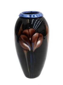 Richard Satava Art Glass 9.25 inch Floral Vase, Signed