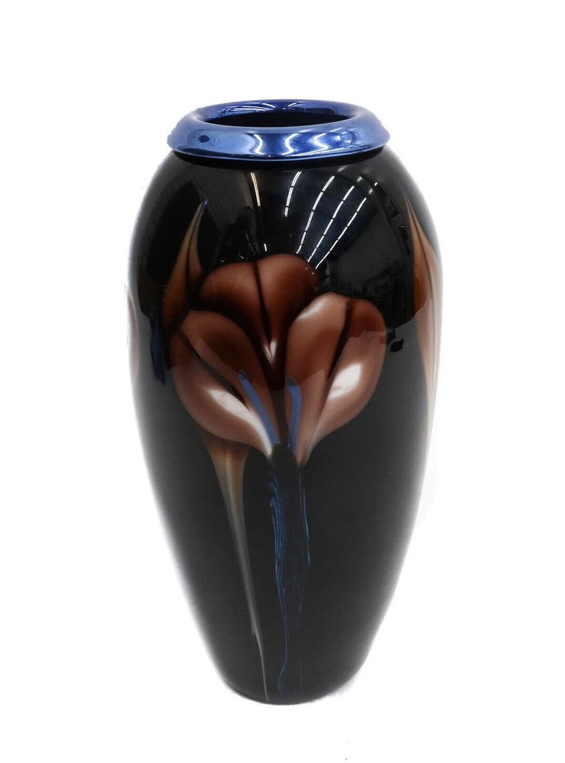 Richard Satava Art Glass 9.25 inch Floral Vase, Signed (1 of 8)