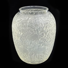 Rene Lalique France Art Glass Frosted Biches Vase Clear