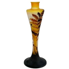 Emile Galle Cameo Acid Etched Art Glass Vase Lamp Base Ferns 16.75 in circa 1900