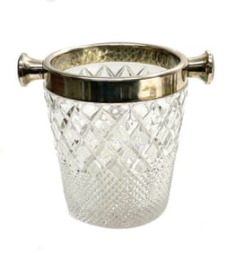 Silverplate and Cut Glass Twin Handled Bucket, Mid Century